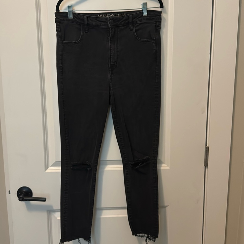 American Eagle black jeans with holes in knees